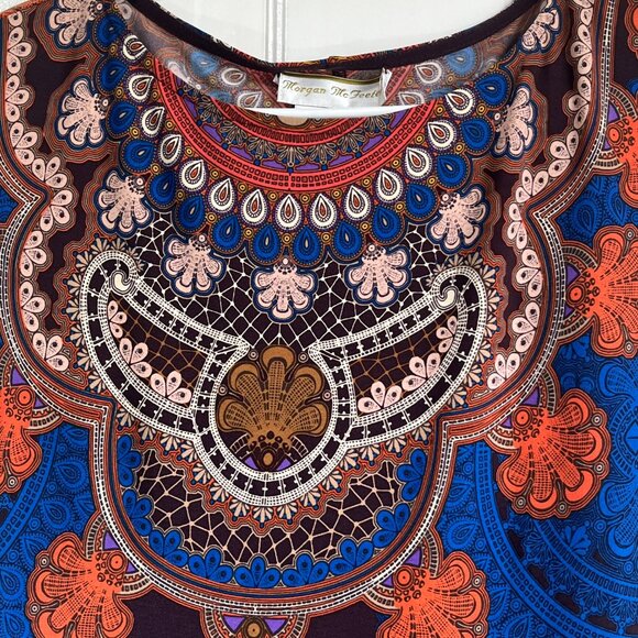 Cap Sleeve Mini Dress Aztec Print Brown Blue and Orange Morgan Mcfeeters Size 4 - Picture 5 of 7
